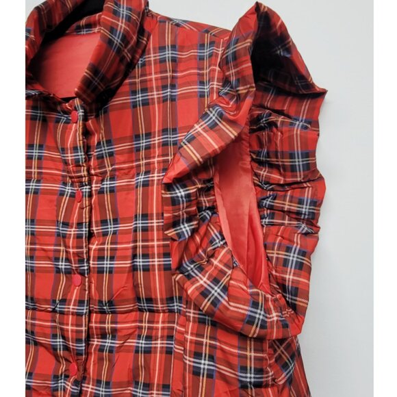 NEW Red Plaid Puffer Ruffle Sleeveless Lightweight Vest XXL - Picture 6 of 11
